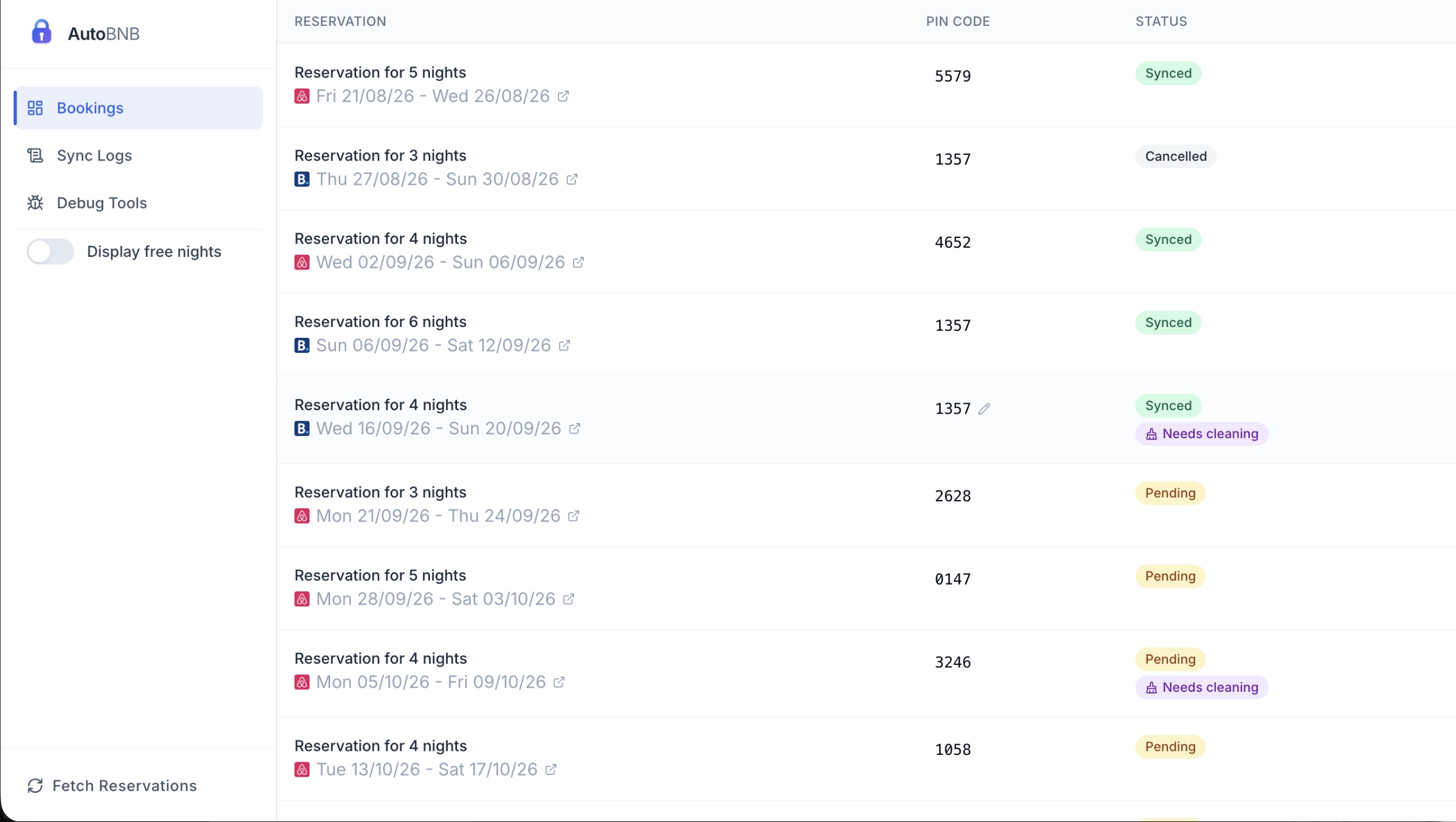 Screenshot: booking operations dashboard